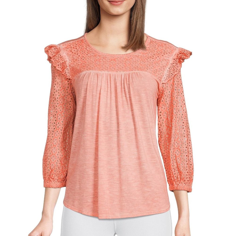 NWT Cupio M Blooming Dahlia Eyelet Sleeve Babydoll Shirt / Blouse